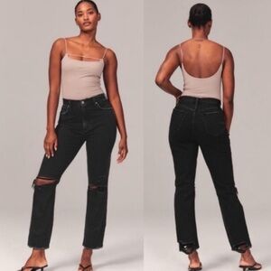 Abercrombie Curve Love Ankle Straight Ultra High Rise Black Jeans 6 Long Tall